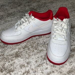 Authentic nike low top white and red womens air forces, Youth 6.5, red and white